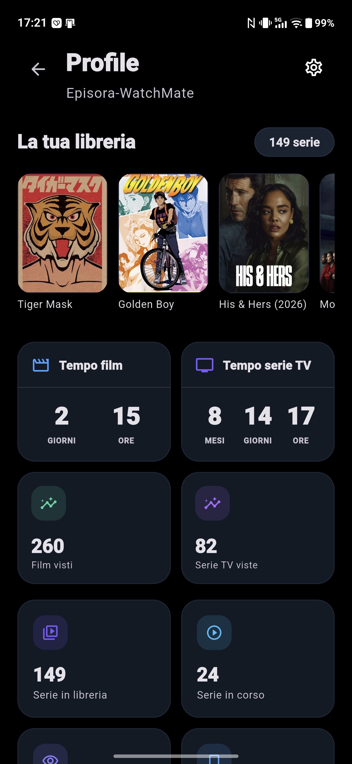 Pantalla de perfil de Episora-WatchMate