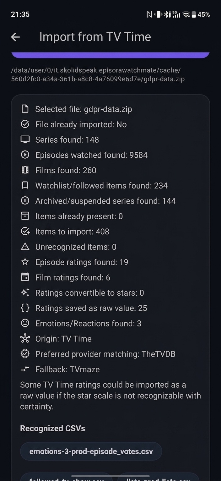 Resumen de importación