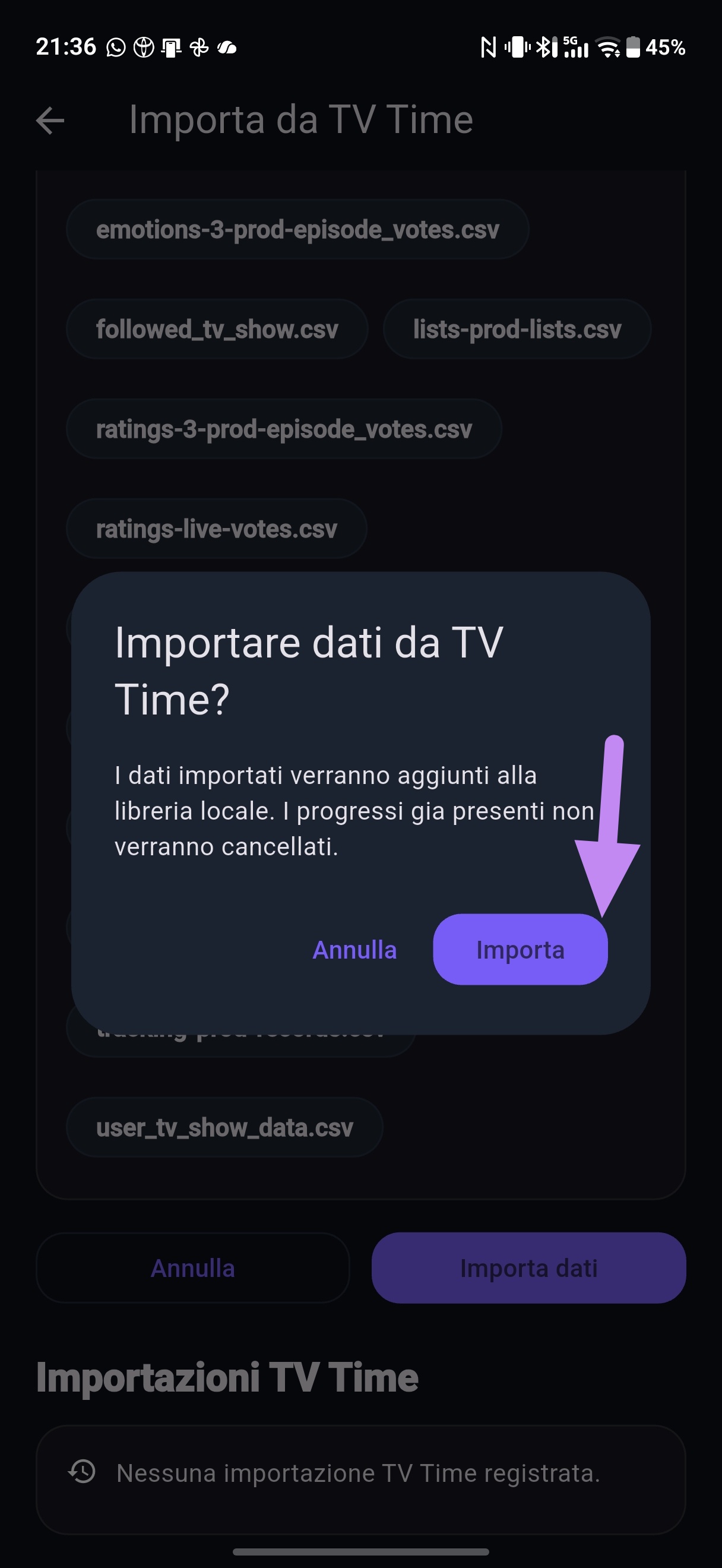 Confermare importazione