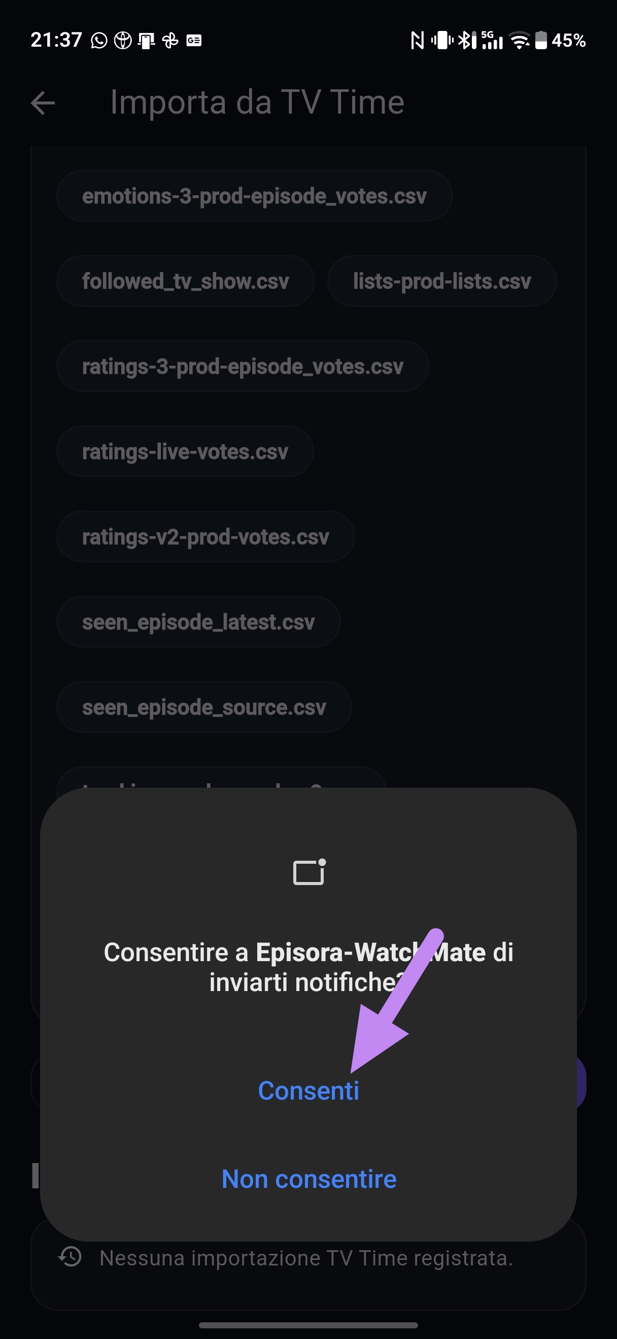 Consentire accesso alle notifiche
